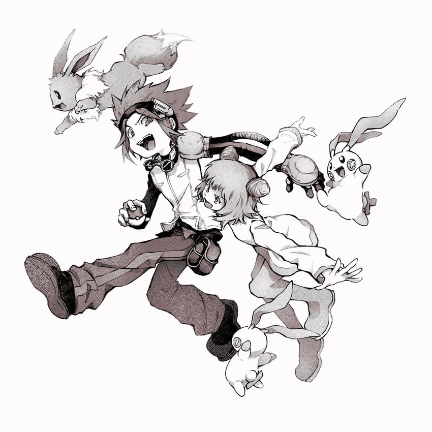 eevee, minun, plusle, michael, and jovi (pokemon and 1 more) drawn by tan_carbonnn