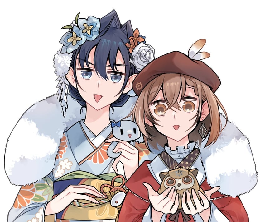 ouro kronii, nanashi mumei, boros, and hootsie (hololive and 1 more) drawn by clipe