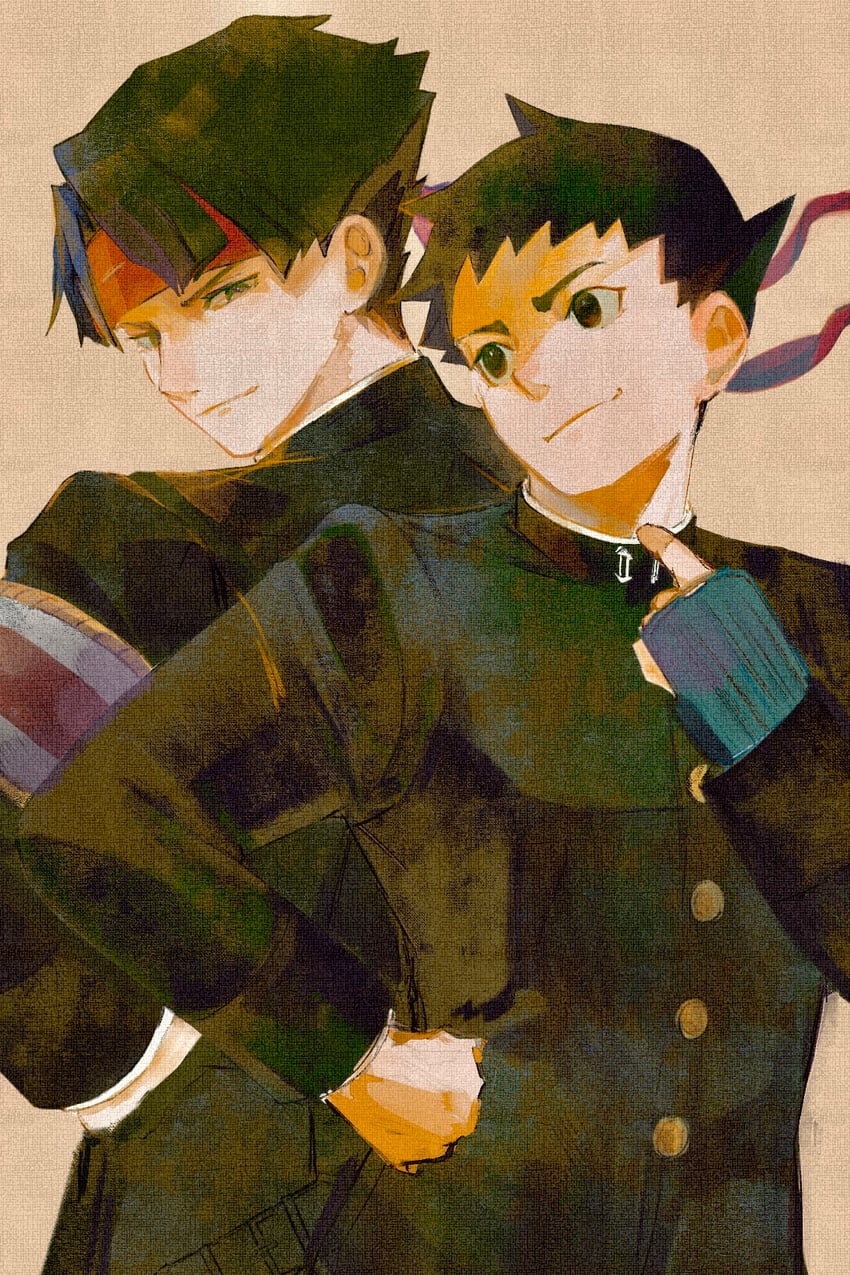 ryunosuke naruhodo and kazuma asogi (ace attorney and 1 more) drawn by sasatake_(sasatakebe)