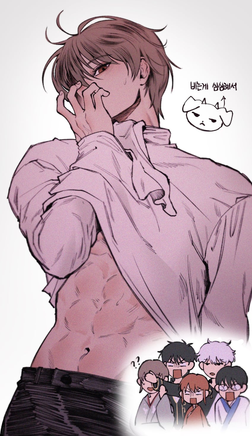 sakata gintoki, kagura, okita sougo, hijikata toushirou, shimura shinpachi, and 1 more (gintama) drawn by g0nyag