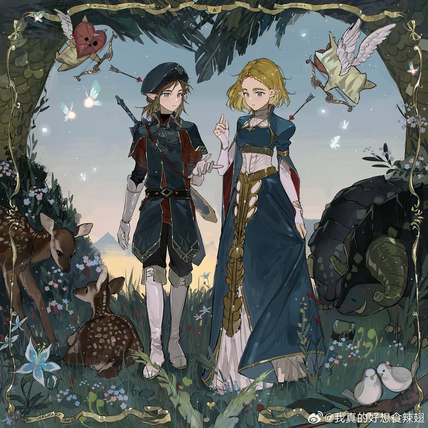 link, princess zelda, korok, and dondon (the legend of zelda and 2 more) drawn by akihare