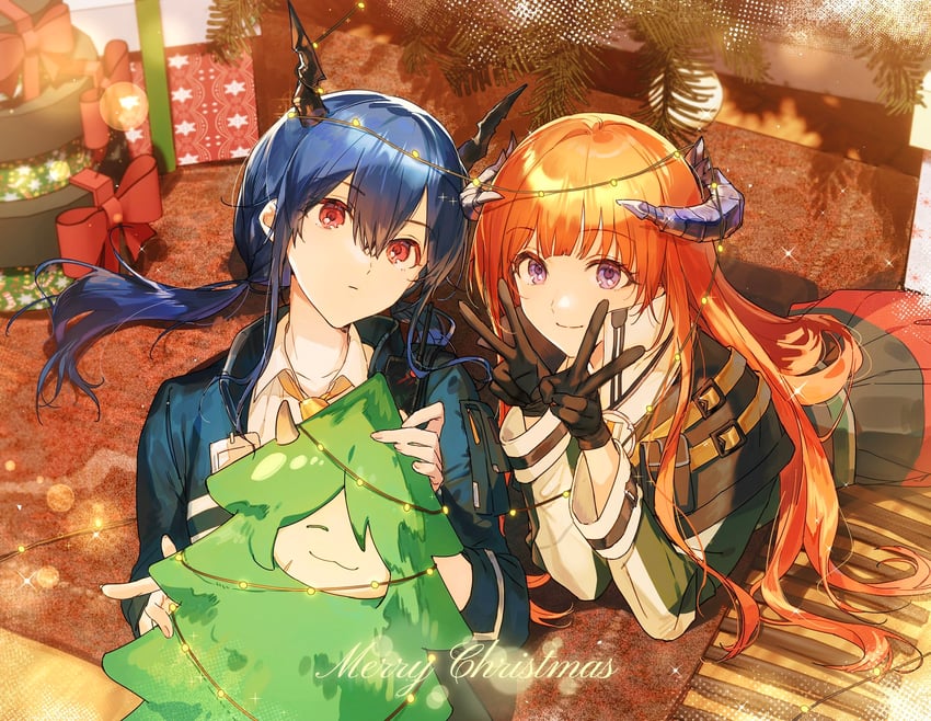 ch'en, hoshiguma, and bagpipe (arknights) drawn by qinglai_haiji