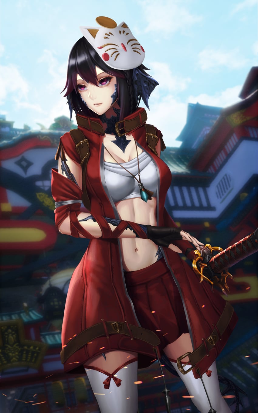 warrior of light and samurai (final fantasy and 1 more) drawn by zeri_(zeristudio)