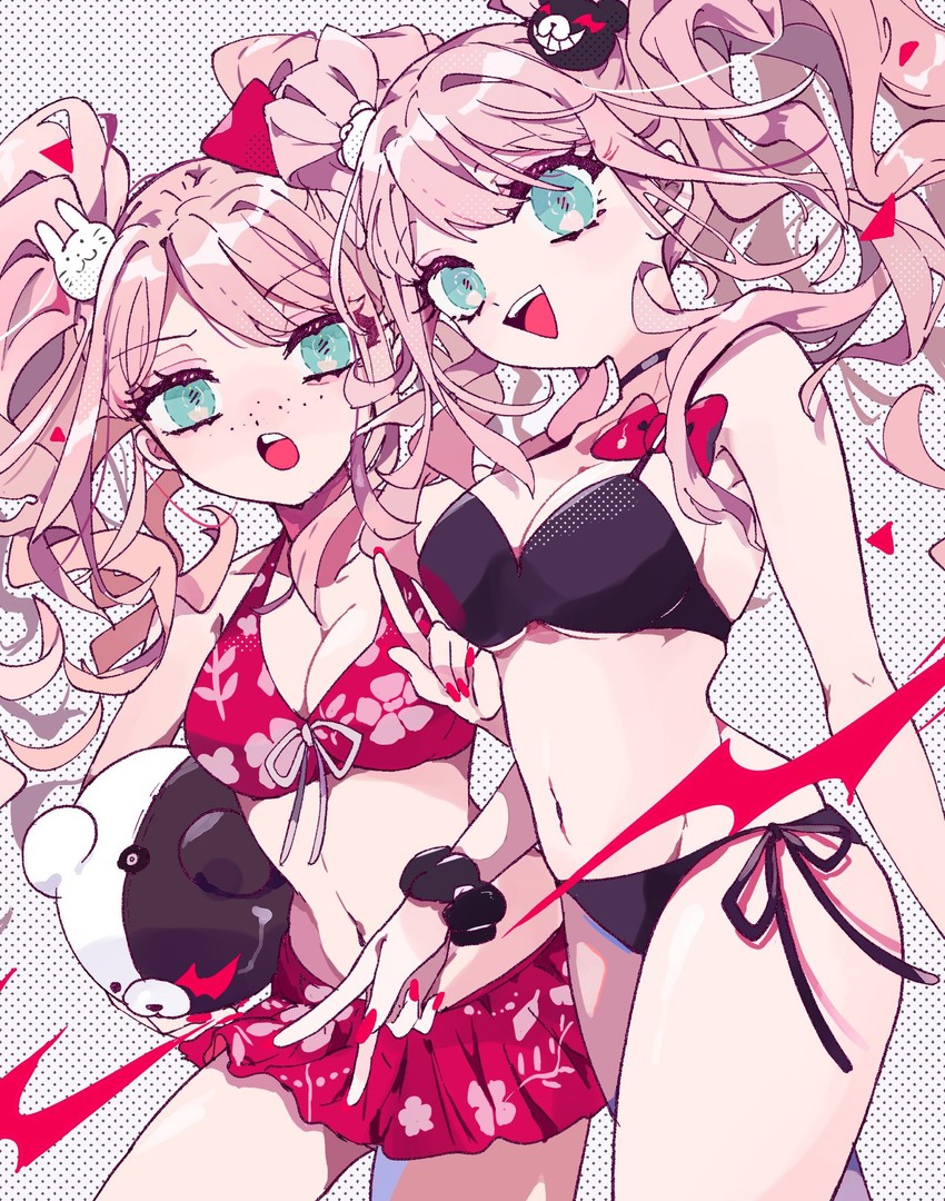 enoshima junko, monokuma, and ikusaba mukuro (danganronpa and 2 more) drawn by osshouri55