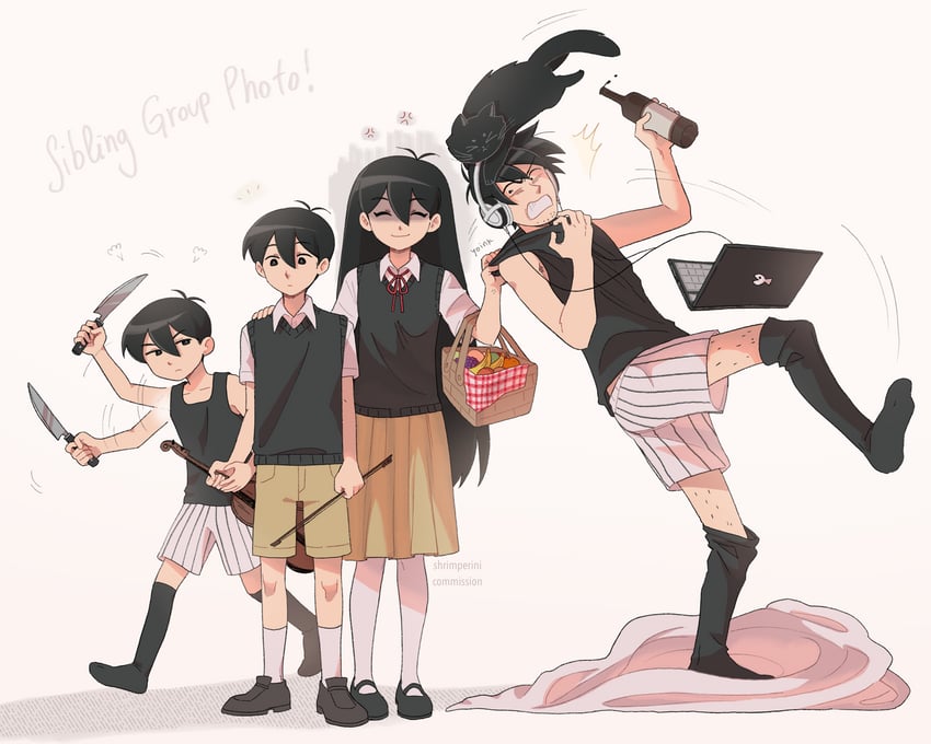 sunny, omori, mari, mewo, and omoriboy (omori) drawn by shrimperini
