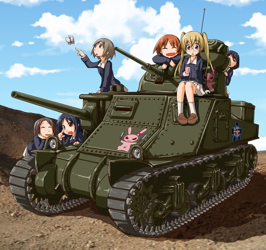 sawa azusa, utsugi yuuki, yamagou ayumi, sakaguchi karina, oono aya, and 1 more (girls und panzer) drawn by mokera_(mokeroom)