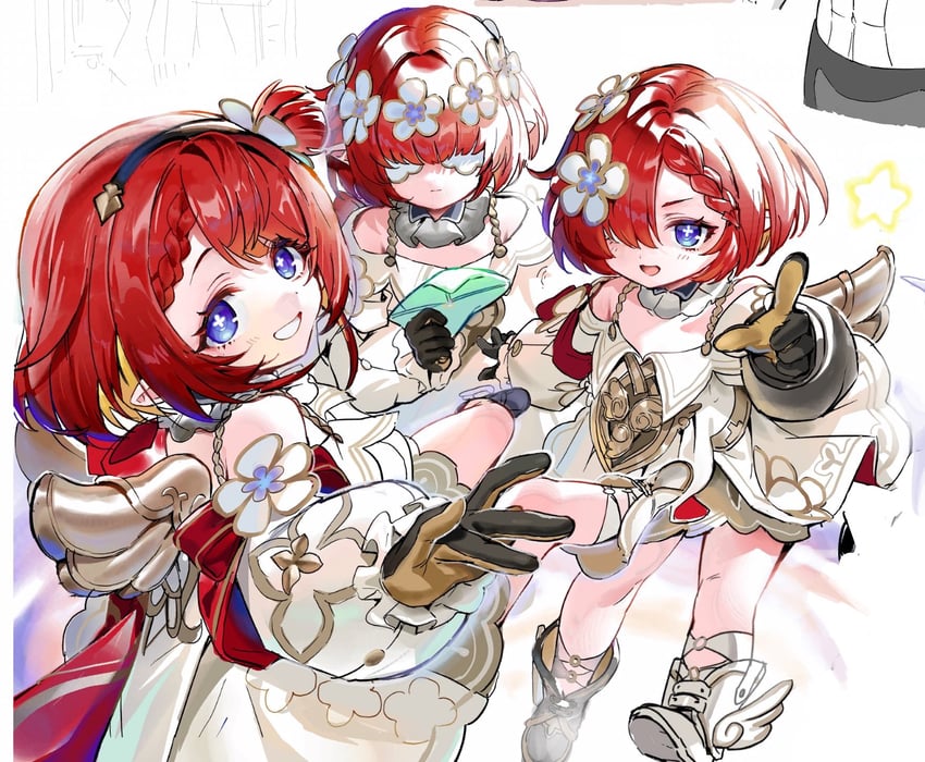 tribbie, trianne, and trinnon (honkai and 1 more) drawn by shizakiya