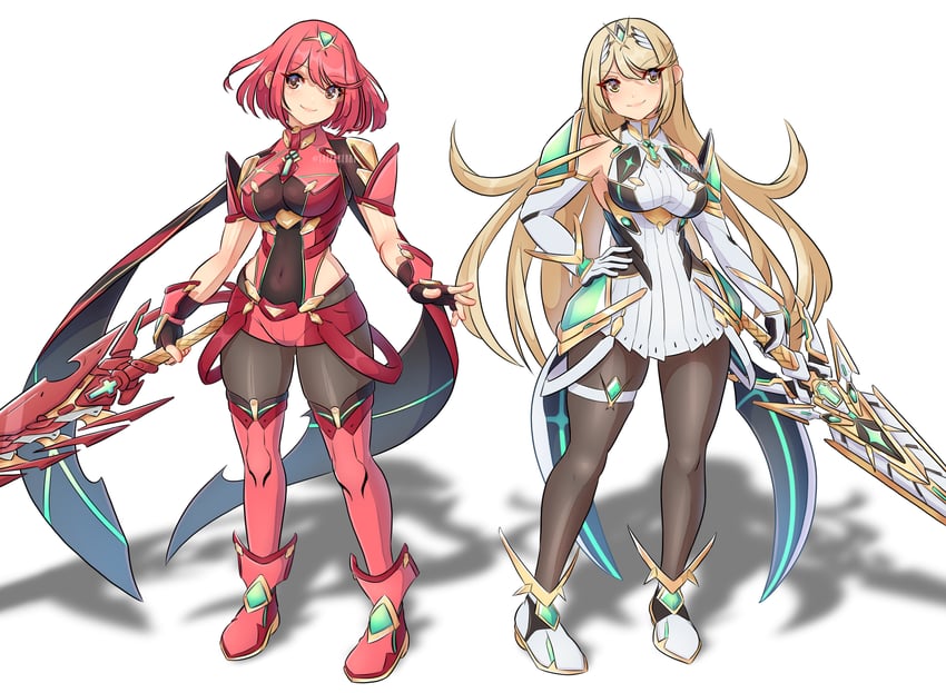 pyra and mythra (xenoblade chronicles and 1 more) drawn by yaizaberry