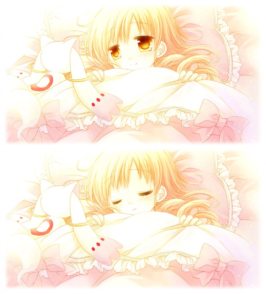 tomoe mami and kyubey (mahou shoujo madoka magica) drawn by sakurazawa_izumi