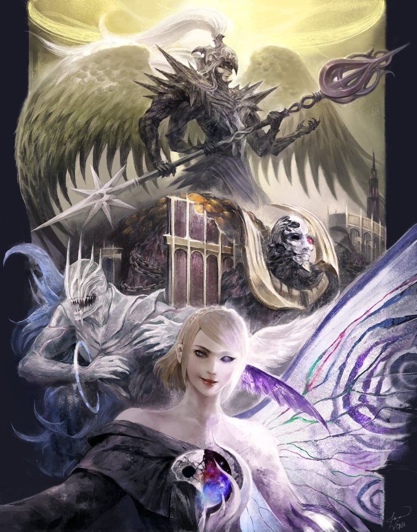 athena, pandaemonium, themis, and kokytos (final fantasy and 1 more) drawn by arizdigitalart