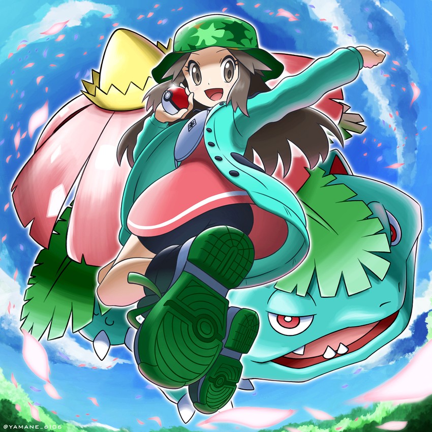 leaf and venusaur (pokemon and 1 more) drawn by yamane_(viq4201)