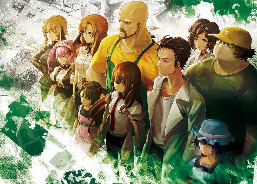makise kurisu, okabe rintarou, shiina mayuri, amane suzuha, urushibara ruka, and 5 more (steins;gate and 1 more) drawn by huke