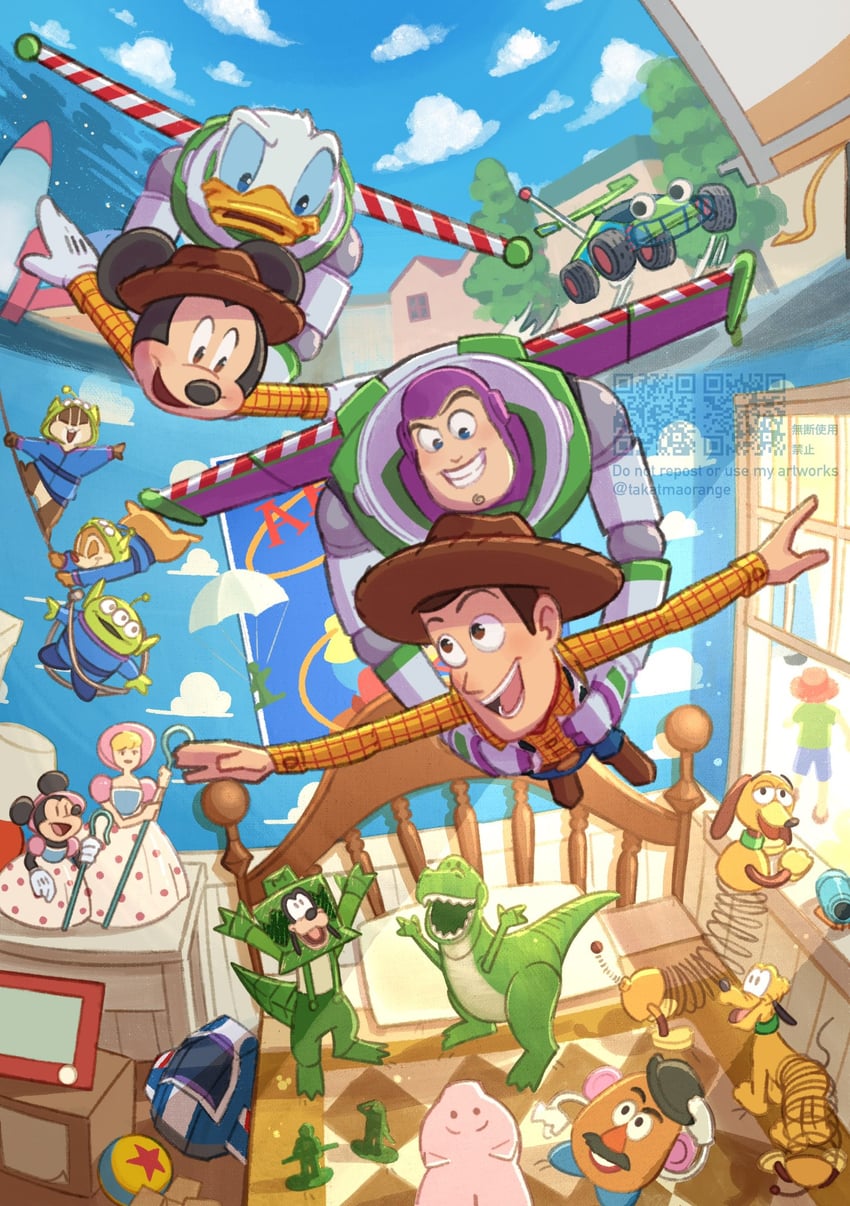 mickey mouse, minnie mouse, donald duck, goofy, sheriff woody, and 15 more (mickey mouse & friends and 5 more) drawn by takatmaorange