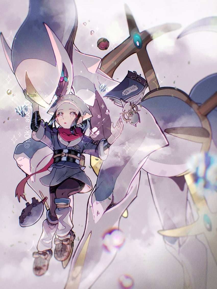 akari and arceus (pokemon and 1 more) drawn by p0ke_a0210
