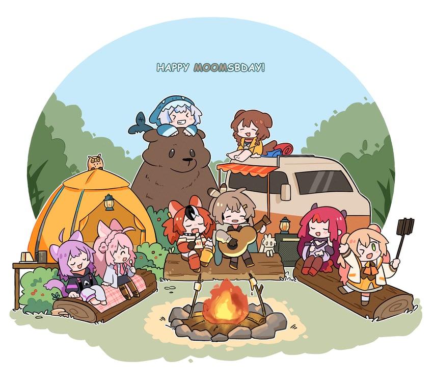 gawr gura, nanashi mumei, nekomata okayu, inugami korone, hakos baelz, and 4 more (hololive and 2 more) drawn by fongban_illust
