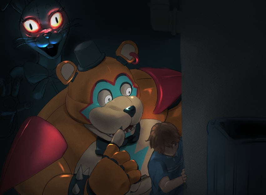 glamrock freddy, gregory, and vanny (five nights at freddy's and 1 more) drawn by rotton99