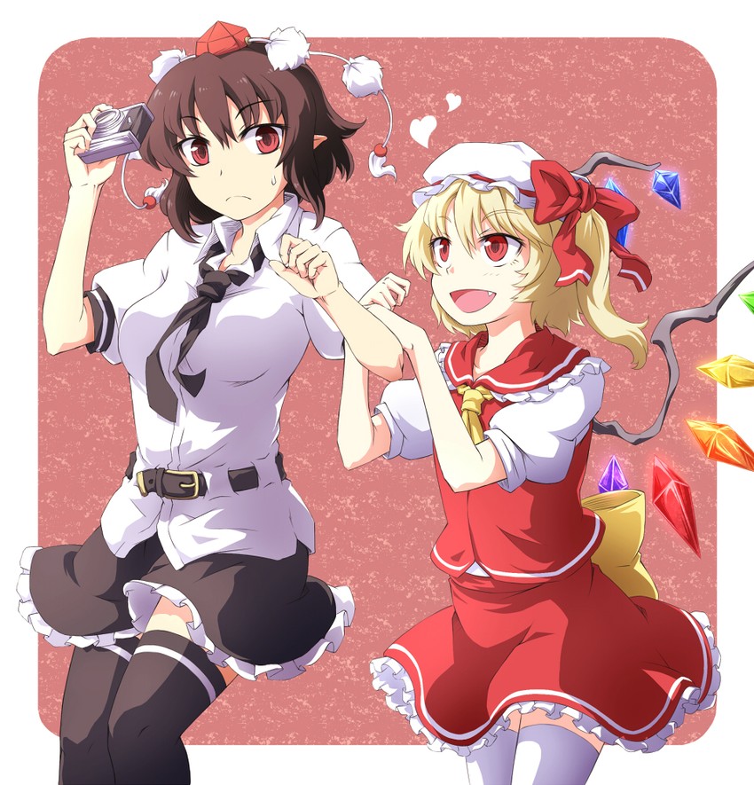 flandre scarlet and shameimaru aya (touhou) drawn by kuro_goma_(kakkou11)