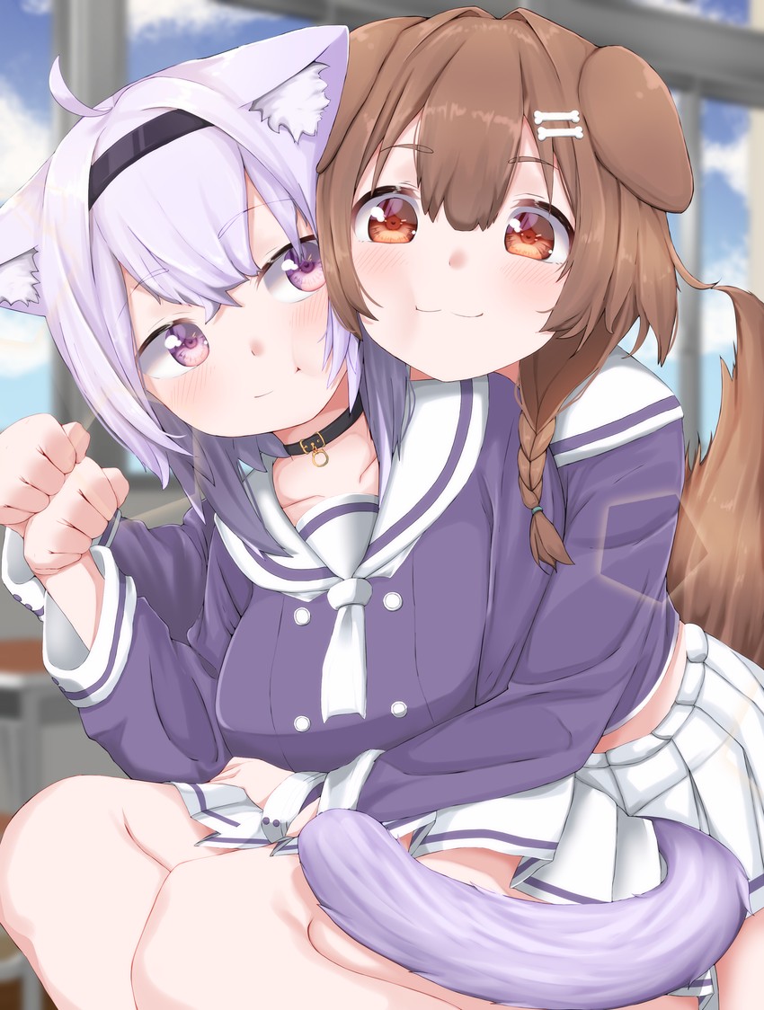nekomata okayu and inugami korone (hololive) drawn by shirousagi_(sirousagi0501)