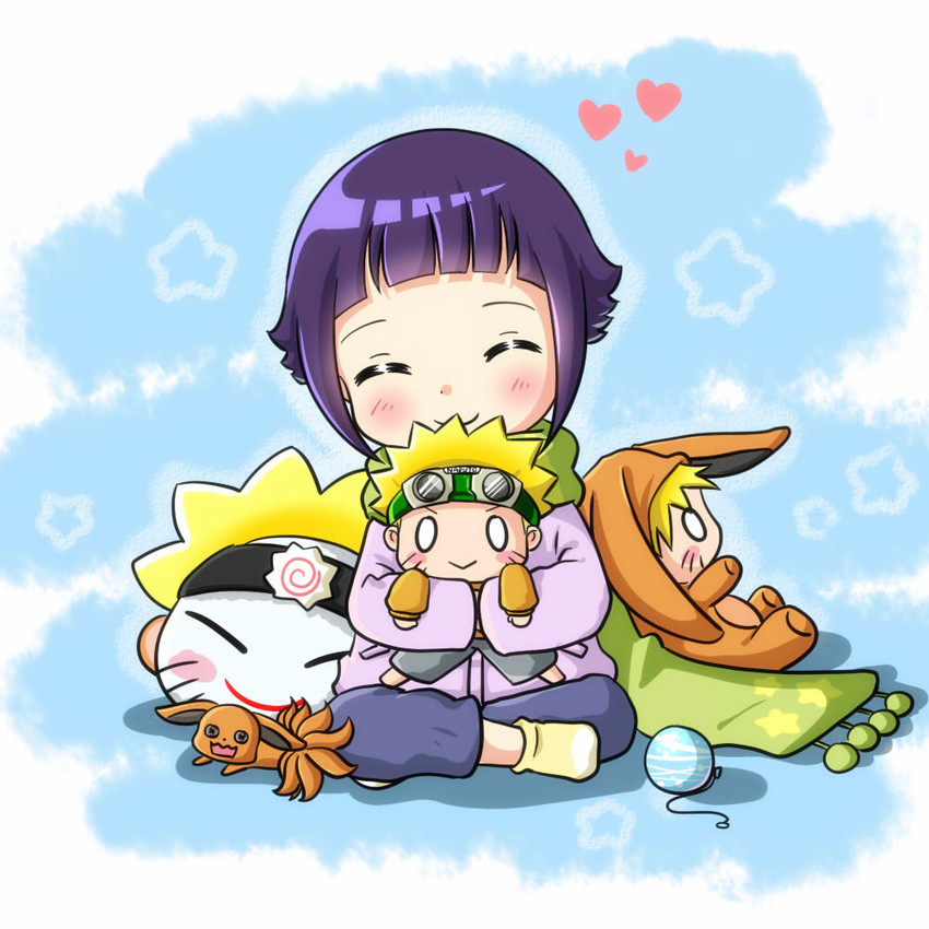 uzumaki naruto, hyuuga hinata, and kurama (naruto and 1 more) drawn by hinata_naomi