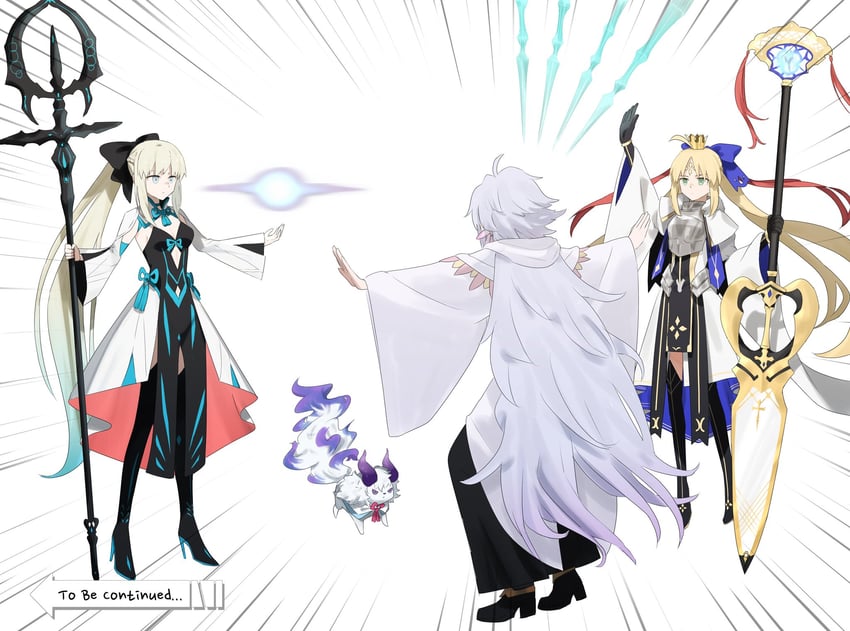 artoria pendragon, morgan le fay, artoria caster, fou, and merlin (fate and 3 more) drawn by ninjin_(ne_f_g_o)
