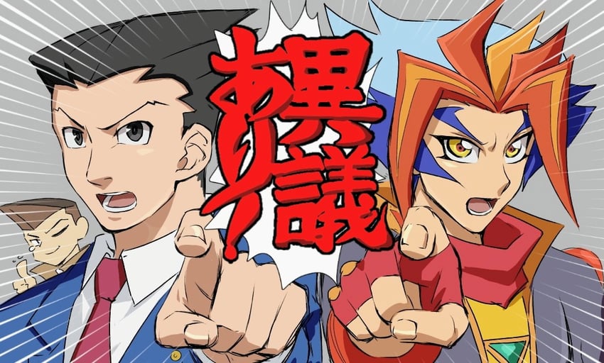 phoenix wright, honda hiroto, homura takeru, and soulburner (yu-gi-oh! and 3 more) drawn by chaya_mago