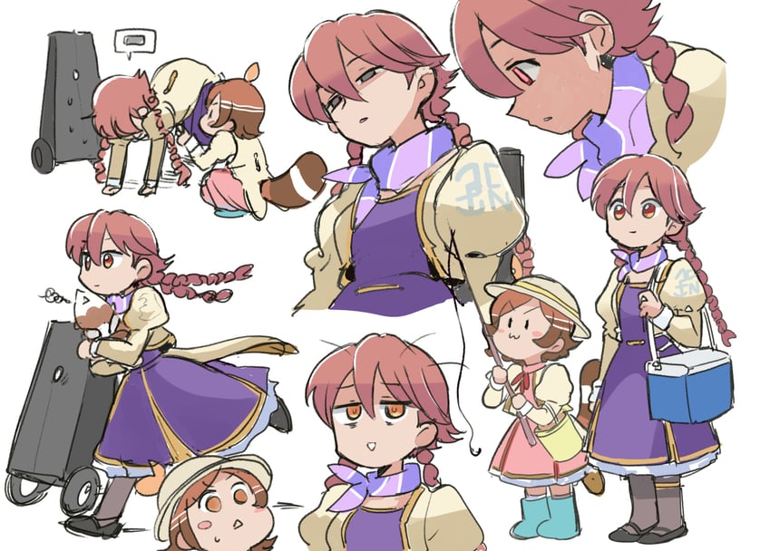 yachiyo, ponko procione, and kankyou check robo (apocalypse hotel) drawn by tsubobot