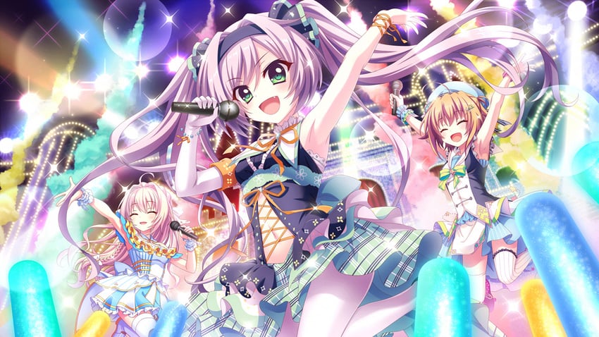 shikimiya mana, misaki sango, and shiratori amaha (re:stage!) drawn by izumi_tsubasu