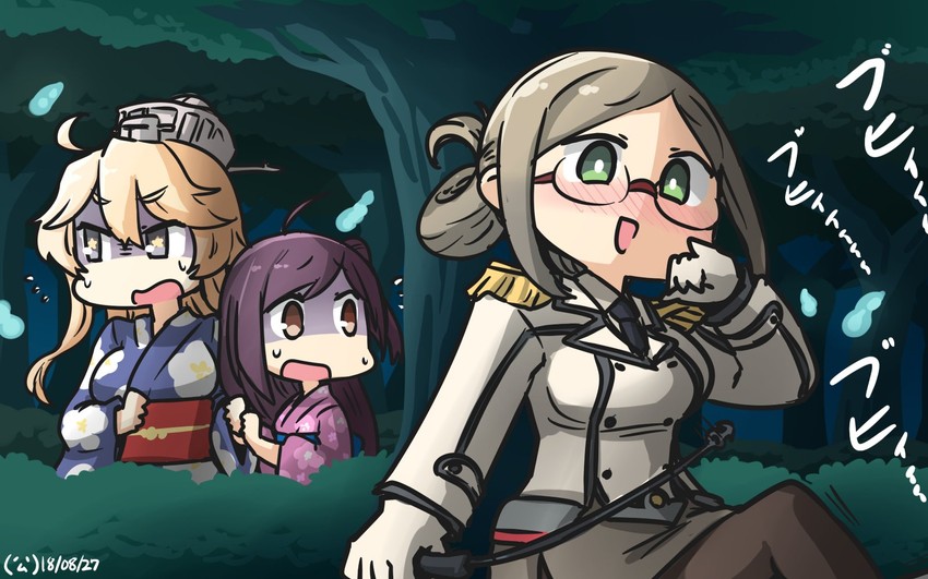 iowa, katori, and hagikaze (kantai collection) drawn by hamu_koutarou