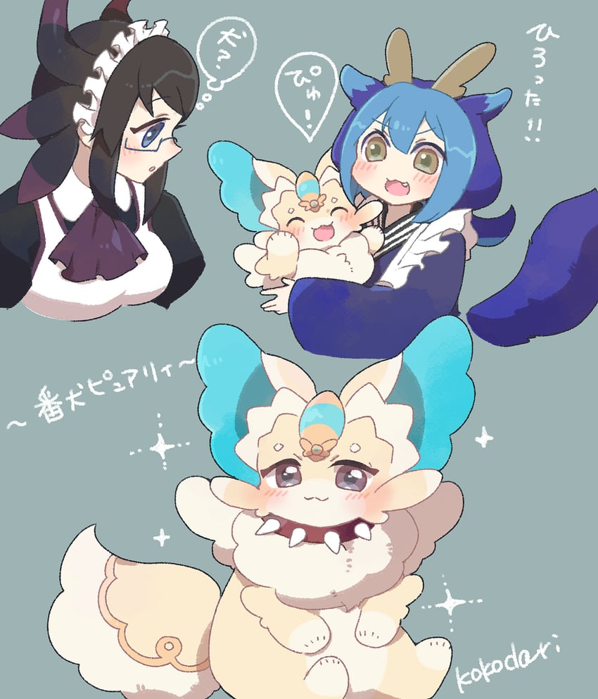 laundry dragonmaid, house dragonmaid, and purrely (yu-gi-oh!) drawn by kokodari