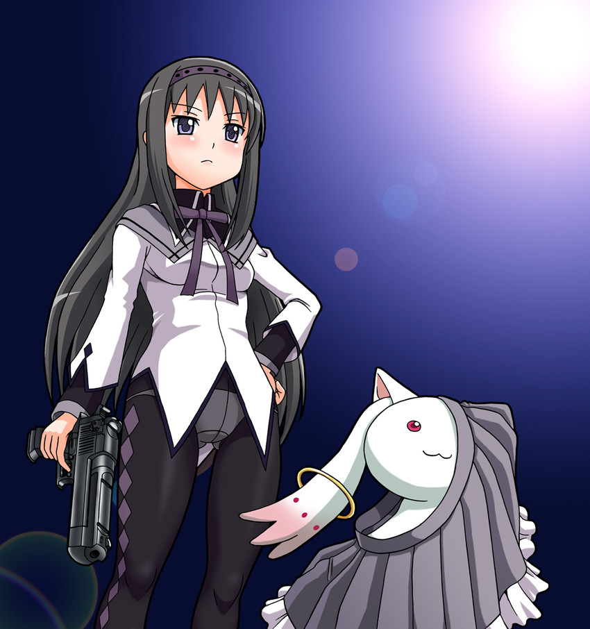 akemi homura and kyubey (mahou shoujo madoka magica) drawn by doku_donguri