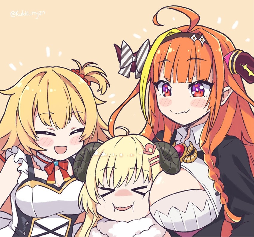 kiryu coco, tsunomaki watame, and akai haato (hololive) drawn by kukie-nyan