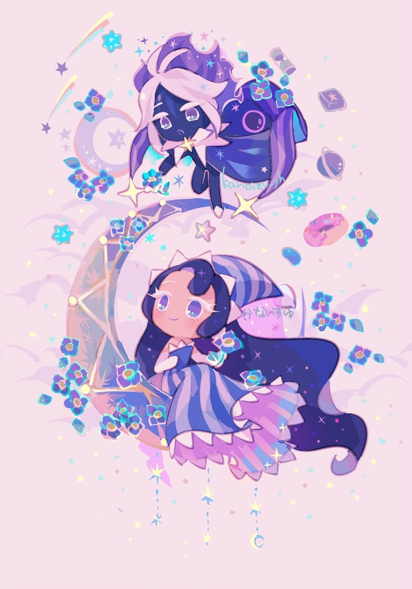 moonlight cookie and stardust cookie (cookie run and 1 more) drawn by kanaizu_yh