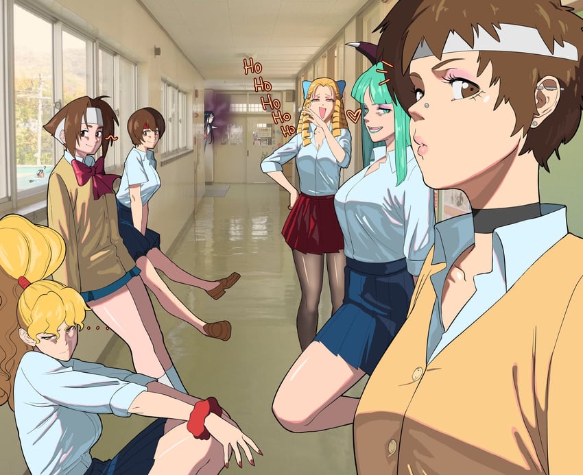 morrigan aensland, kasugano sakura, yuri sakazaki, kanzuki karin, genryuusai maki, and 2 more (street fighter and 5 more) drawn by octavius_(octavius_dp)