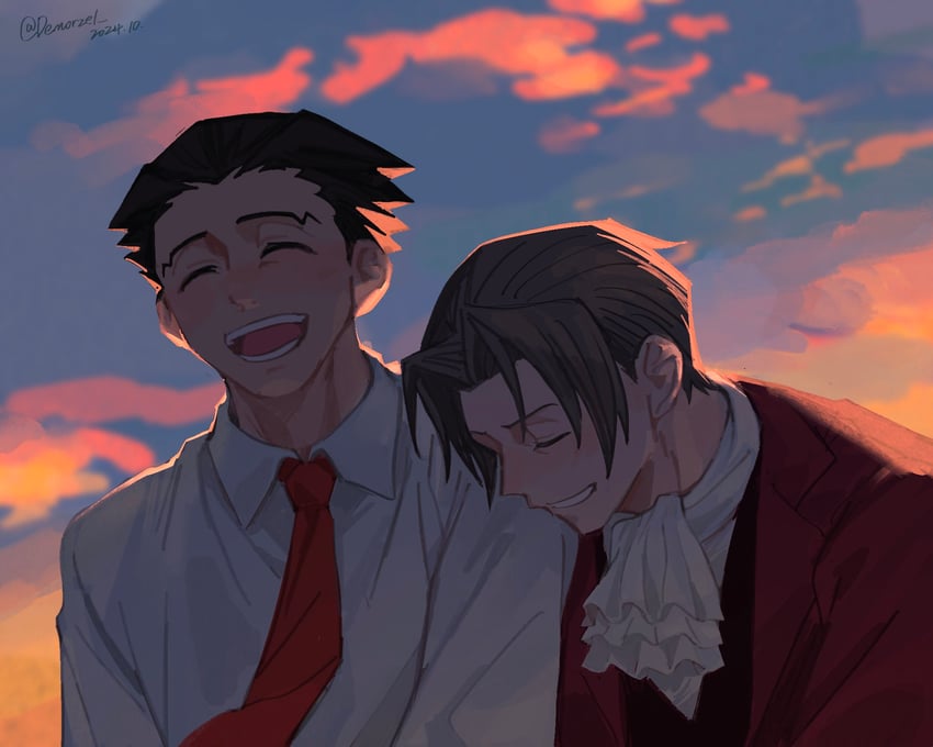 phoenix wright and miles edgeworth (ace attorney) drawn by demorzel