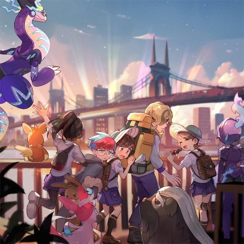 juliana, sylveon, florian, nemona, arven, and 5 more (pokemon and 1 more) drawn by huan_li