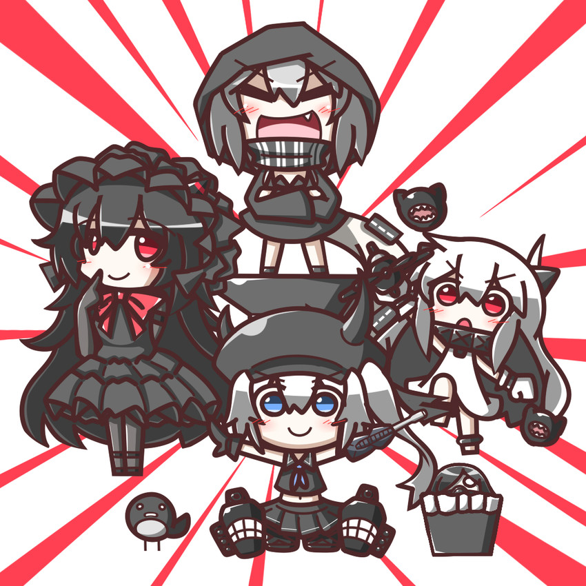 northern ocean princess, re-class battleship, i-class destroyer, isolated island oni, destroyer princess, and 2 more (kantai collection) drawn by feiton