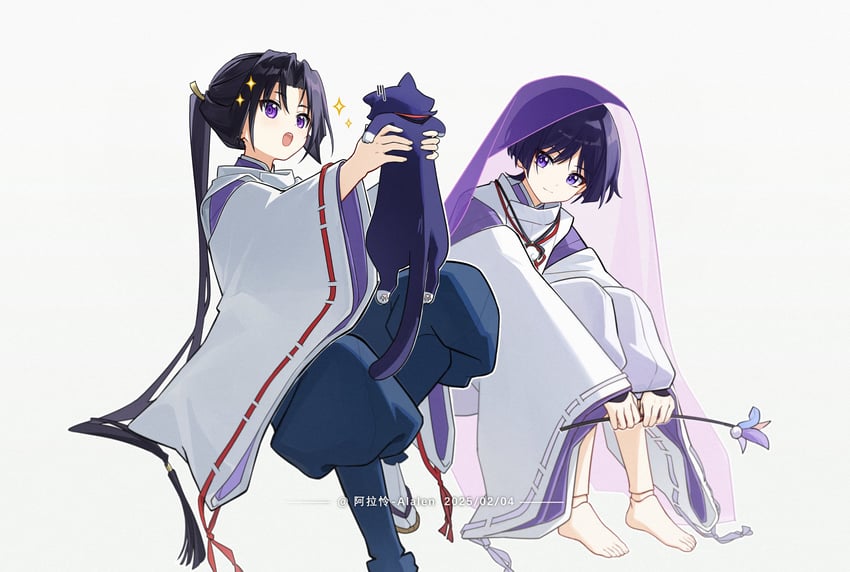 scaramouche and houjou tokiyuki (genshin impact and 1 more) drawn by alalen and alalen_nelala