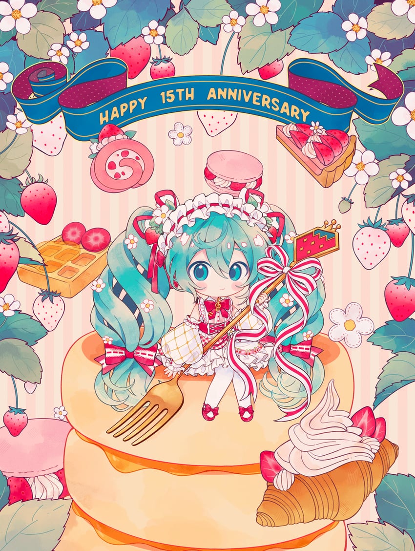 hatsune miku and strawberry miku (vocaloid) drawn by inomo_(qimoshu)