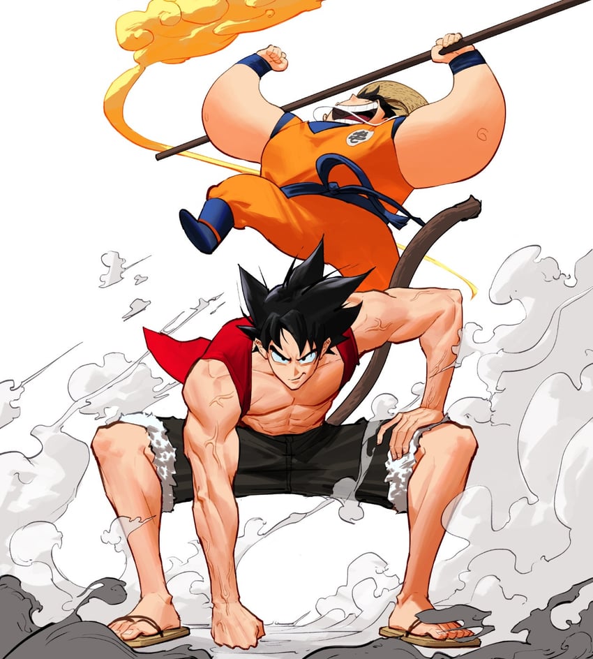 son goku and monkey d. luffy (one piece and 2 more) drawn by wonbin_lee