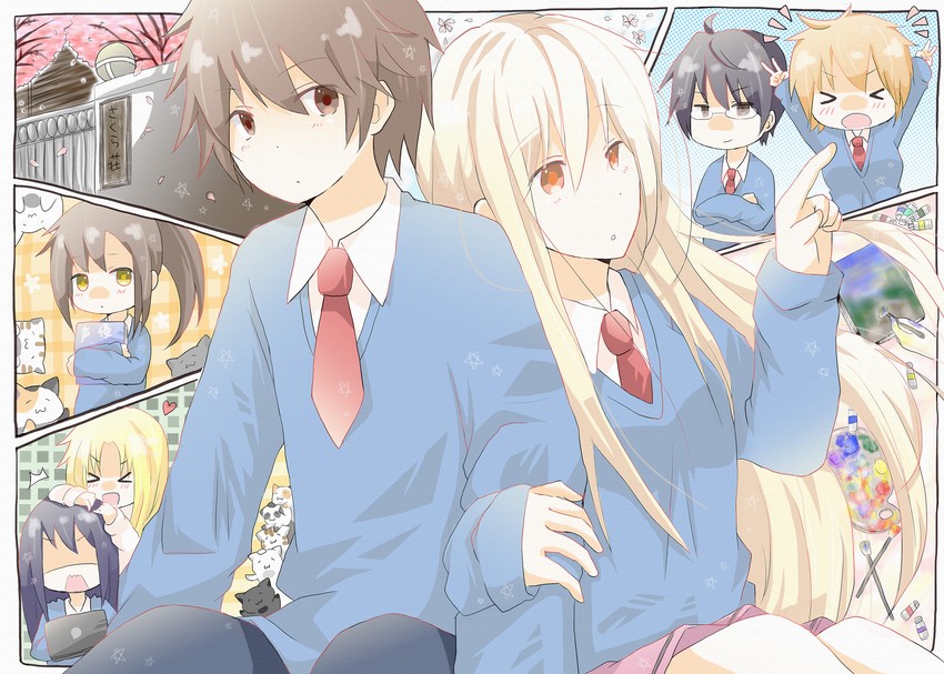 shiina mashiro, aoyama nanami, kamiigusa misaki, akasaka ryuunosuke, kanda sorata, and 2 more (sakura-sou no pet na kanojo) drawn by yupe_(pikoyupi)