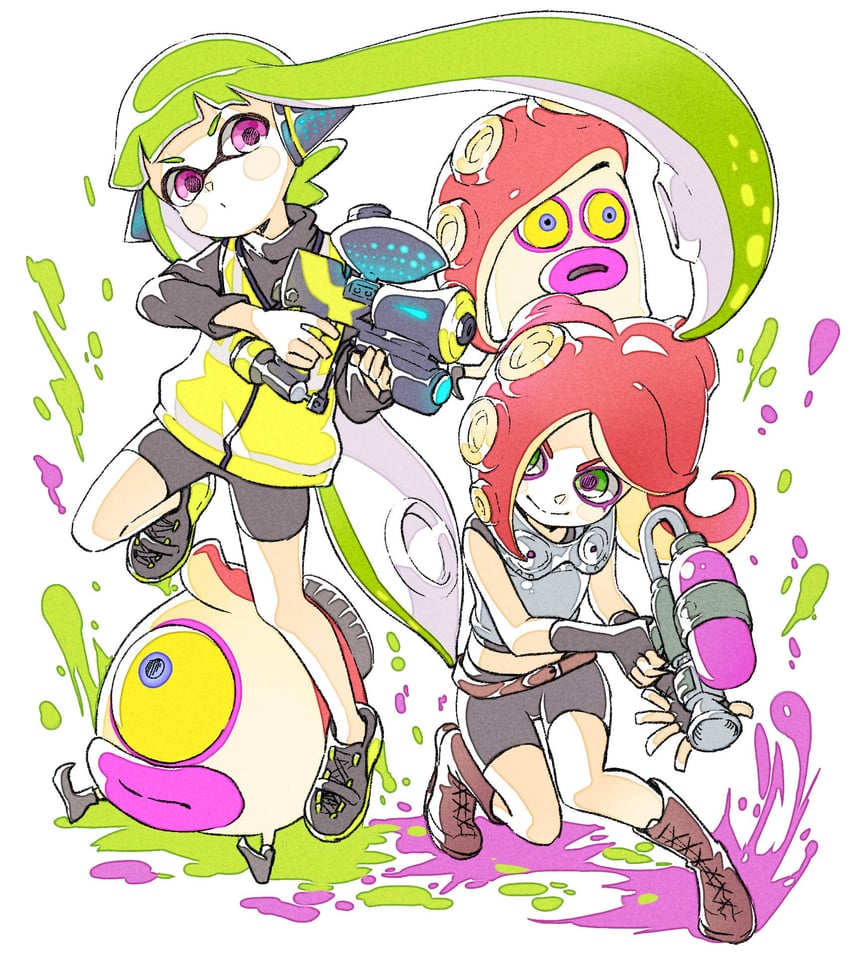 agent 3, takozonesu, octotrooper, and octoball (splatoon and 1 more) drawn by sen_squid