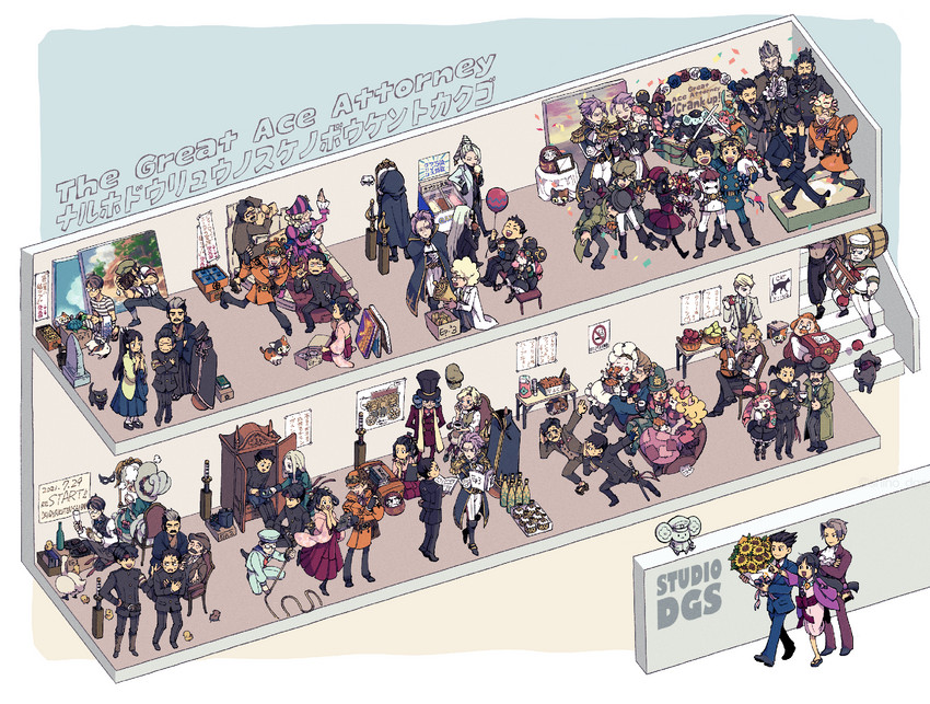 phoenix wright, miles edgeworth, maya fey, ryunosuke naruhodo, kazuma asogi, and 34 more (ace attorney and 5 more) drawn by shino_(shino_dgs)