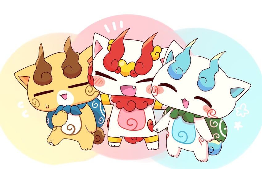 komasan, komajirou, and shurakoma (youkai watch) drawn by youkai_700