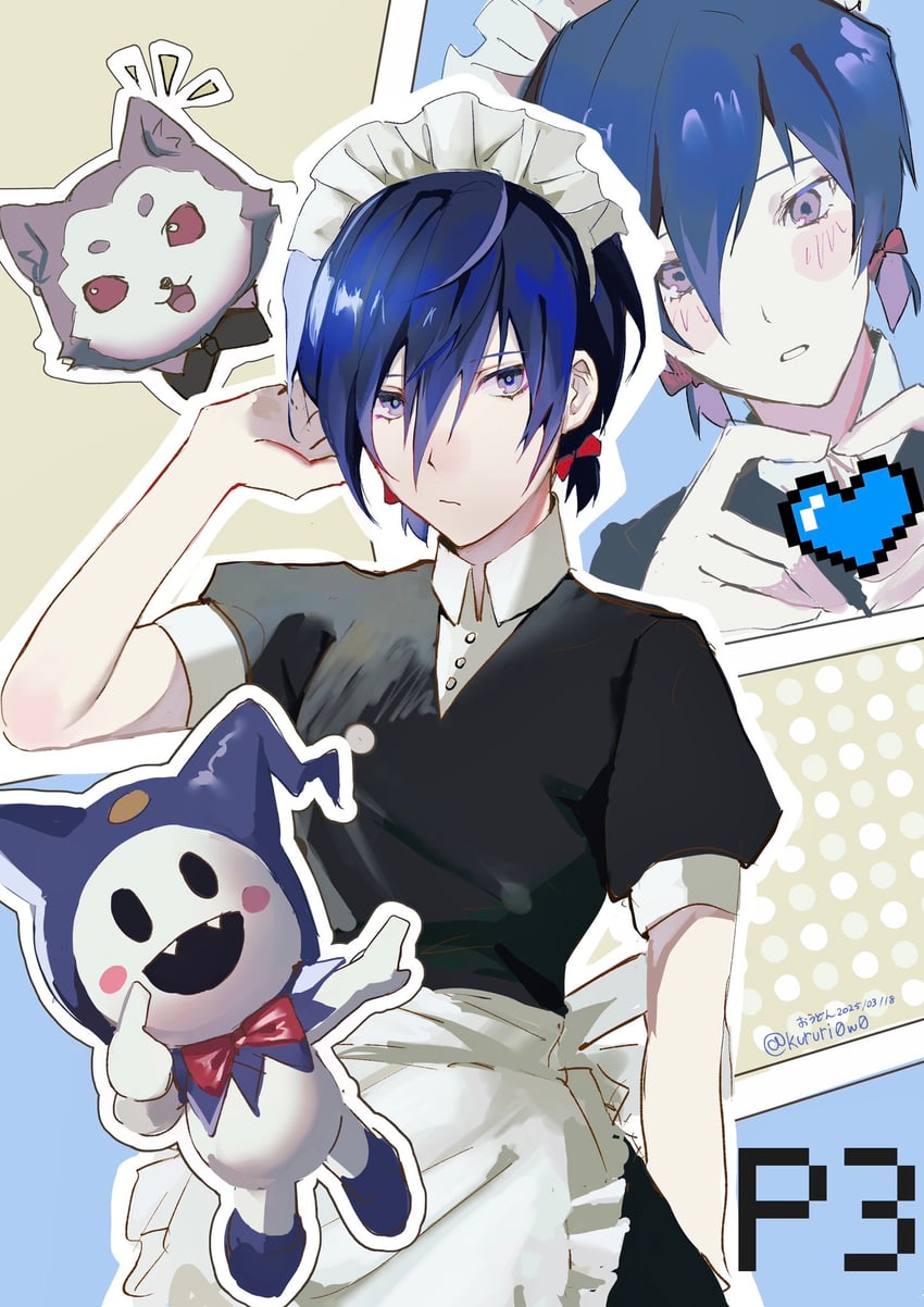yuuki makoto, jack frost, and koromaru (persona and 1 more) drawn by yonglai_tian
