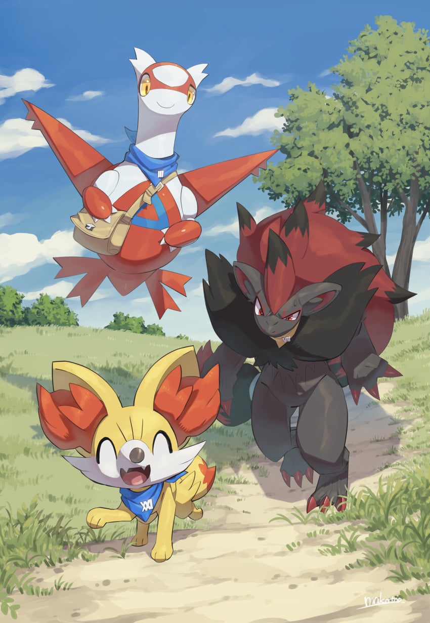 latias, fennekin, and zoroark (pokemon) drawn by makoto_ikemu