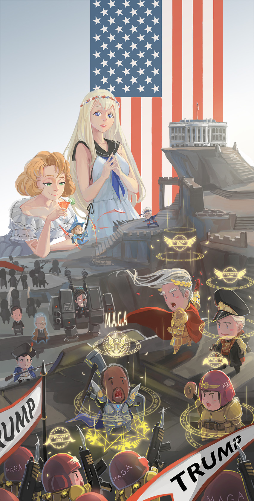 gilgamesh, captain america, astra militarum, emperor of mankind, donald trump, and 12 more (fate and 8 more) drawn by sima_naoteng