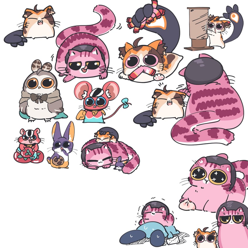 ninomae ina'nis, nanashi mumei, hakos baelz, raora panthera, gigi murin, and 1 more (hololive and 1 more) drawn by monja_(monja0521)