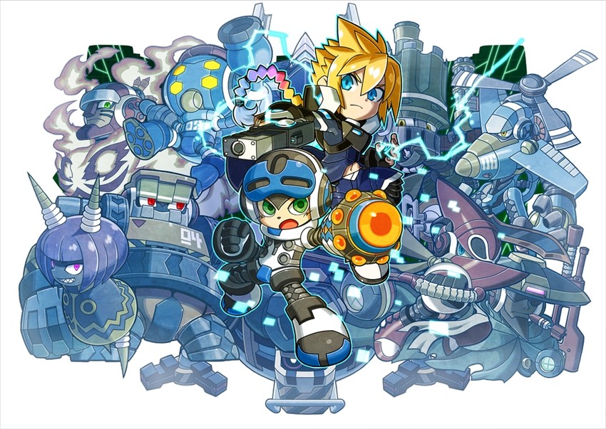 gunvolt, dynatron, beck, countershade, brandish, and 5 more (azure striker gunvolt and 3 more) drawn by natsume_yuji