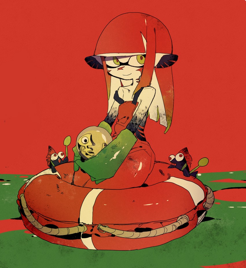 inkling player character, inkling girl, and smallfry (splatoon and 1 more) drawn by higa423