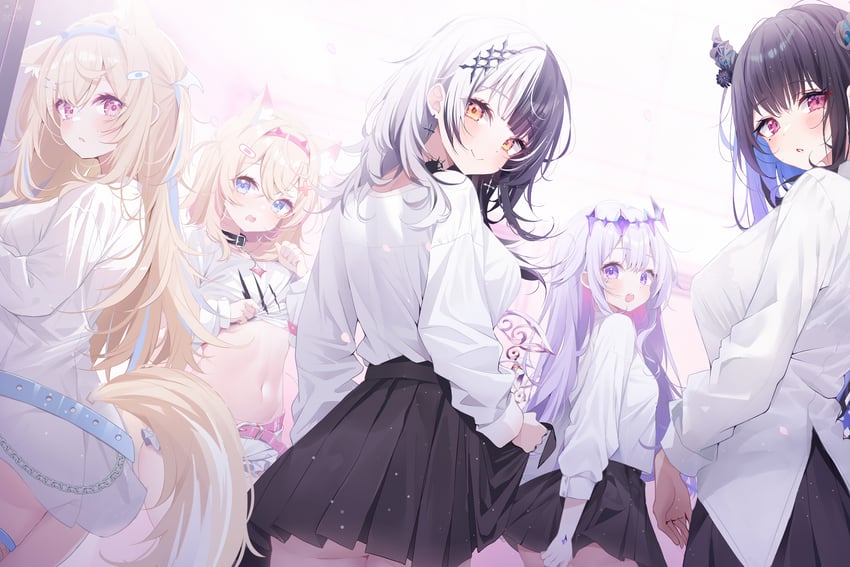 shiori novella, nerissa ravencroft, fuwawa abyssgard, mococo abyssgard, koseki bijou, and 1 more (hololive and 1 more) drawn by deyui